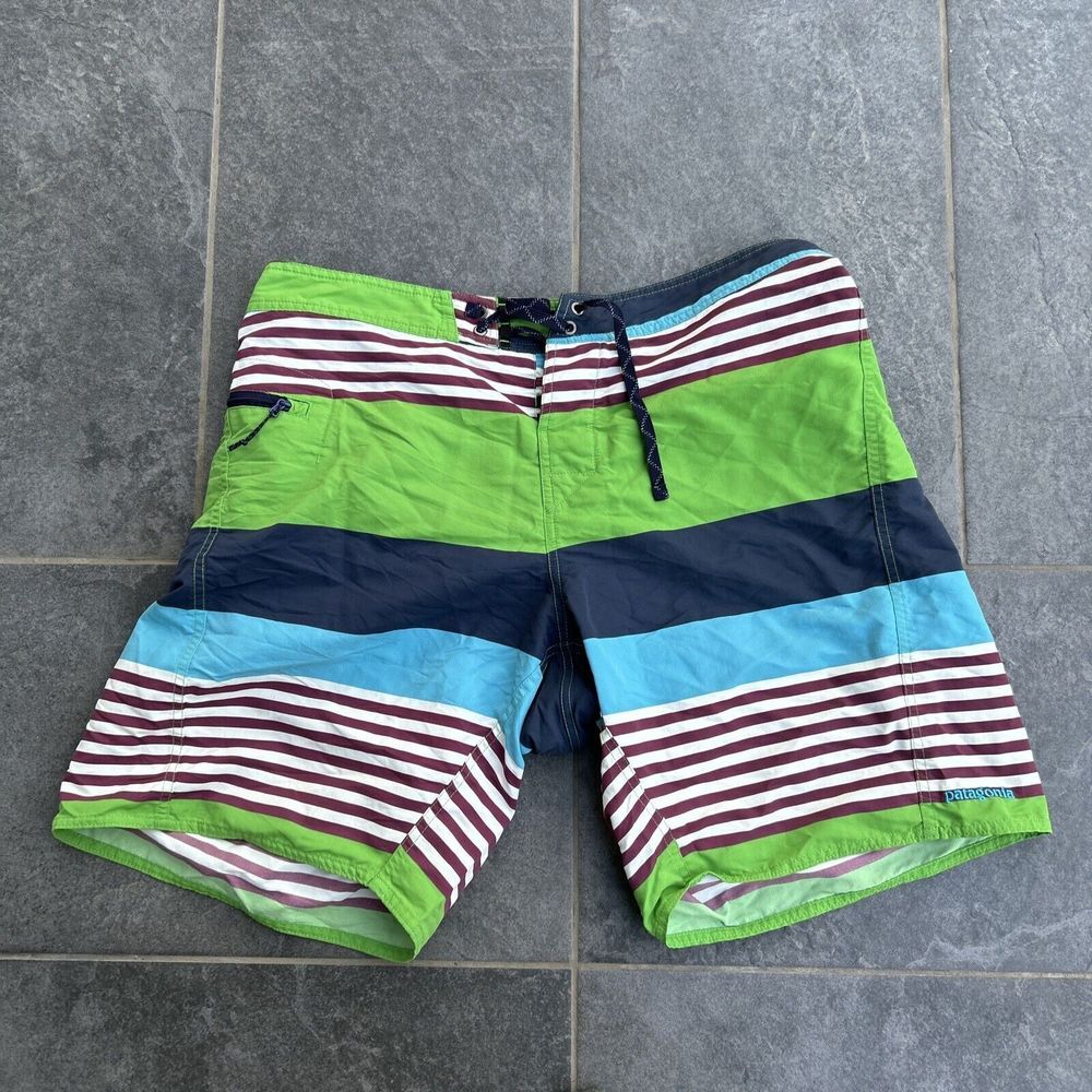 Patagonia Swim Trunks Men Multicolor 33x9 Straight Leg Striped Board Shorts Wave